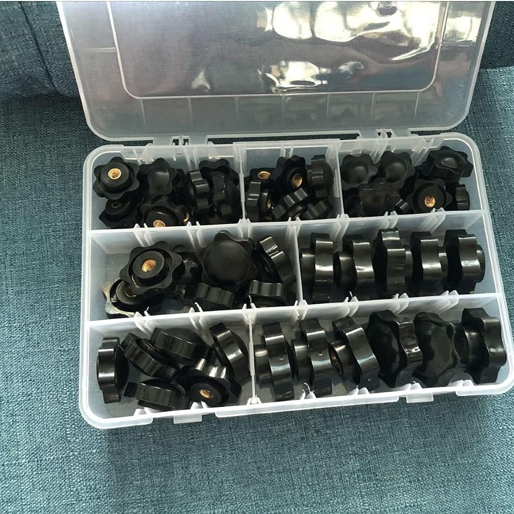 Plum Hand Tighten Nuts Handle Thread Star Mechanical Knob Thumb Clamping Blind Though Black Manual Nut Assortment Kit DKEKE (Color : Though nut)