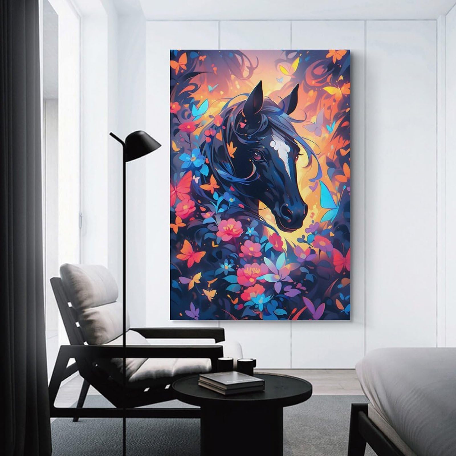 Junmoney Unframe-Style-21 Home Decor Wall Art Black Horse Neighs, 24X36inch(60X90cm), For New Homes, Bedrooms Or Workspaces, Home Decor Gift With Stylish Appeal