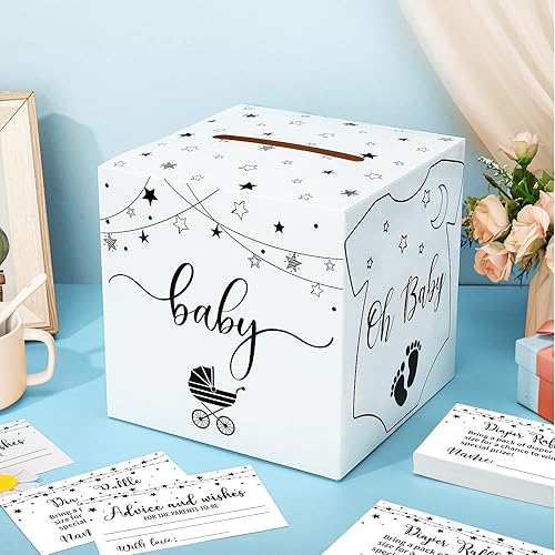 Miniatura 6 de Teling 51 boletos para rifas de pañales con caja de tarjetas, decoración de baby shower, caja de soporte para baby shower, para fiesta de rifas de
