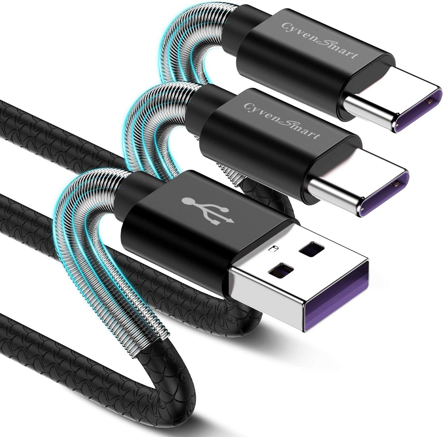CyvenSmart USB Type C Cable 3ft, [2 Pack] USB A 2.0 to USB-C Fast Charger Durable TPE Cord Compatible with Samsung Galaxy A10/A20/A51/S10/S9/S8 Plus/Note 9/8,LG V50 V40 G8 G7 Thinq-Black