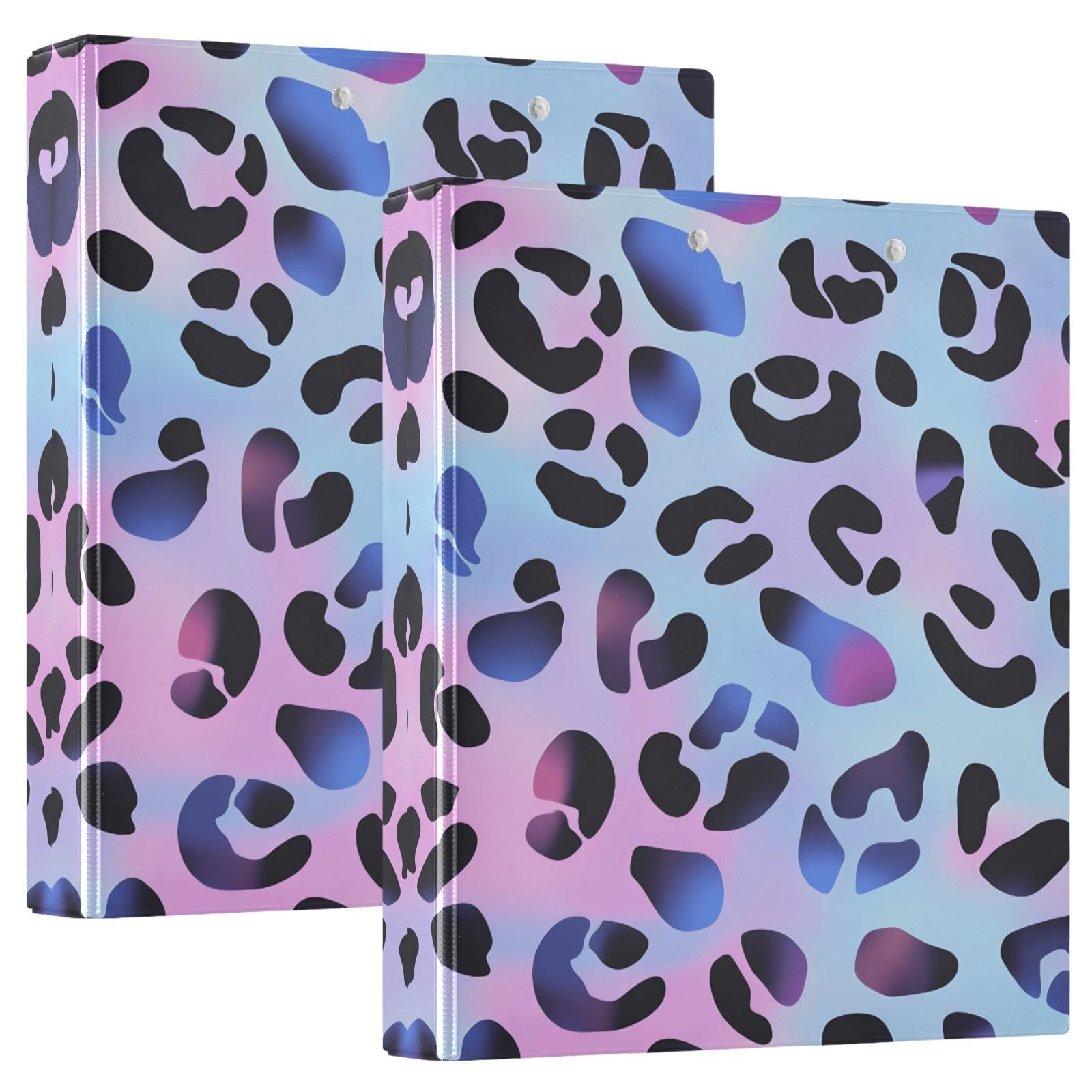 Confezione da 2 raccoglitori a 3 anelli, motivo astratto leopardato, 3,8 cm, con 3 tasche trasparenti, portablocco e contiene 200 fogli, per ufficio, scuola, organizzazione domestica