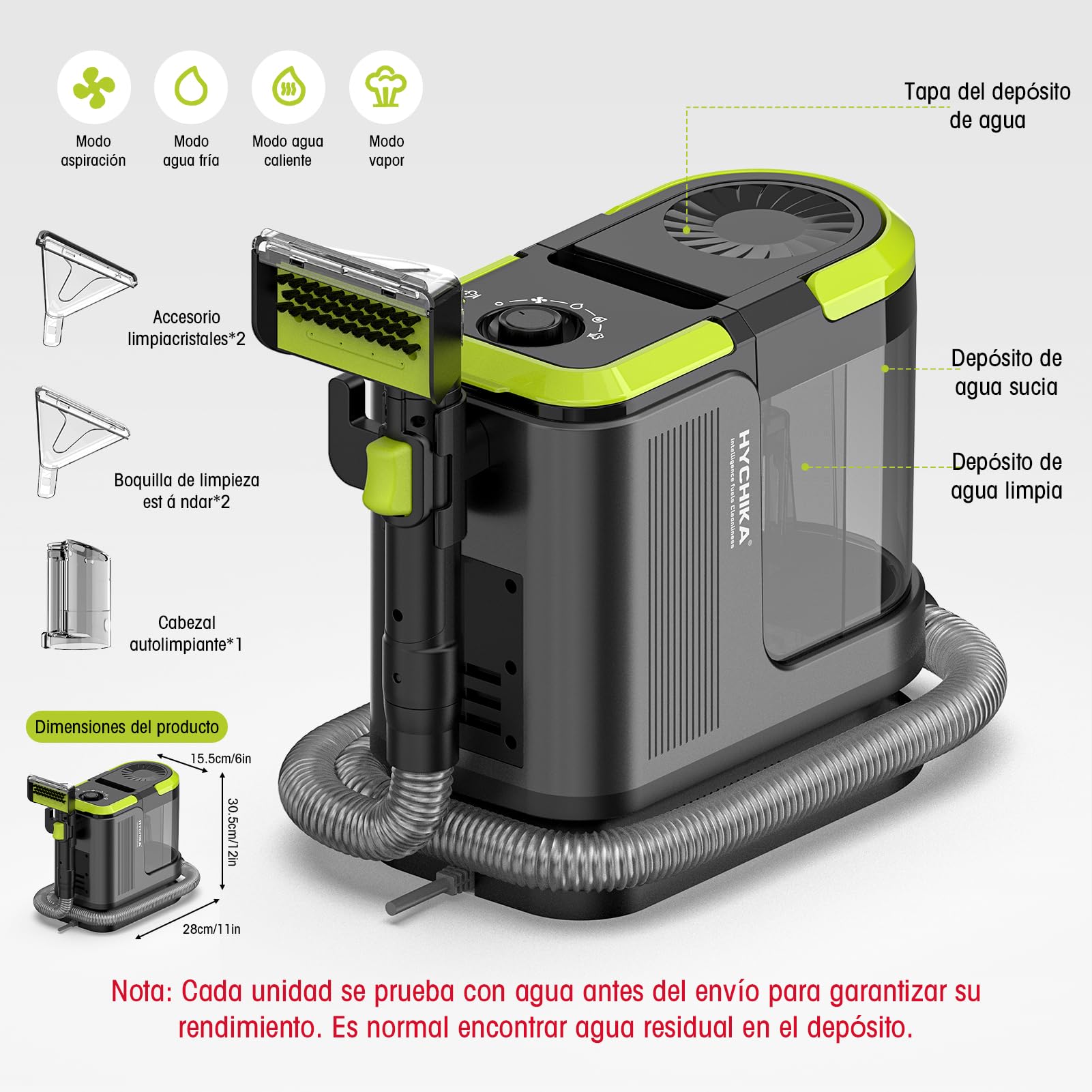 HYCHIKA Limpiador de Tapicerías con Aspiración y Lavado 1800W | 17 kPa, Limpiador de Alfombras con Lavado y Aspiración, Limpiador Textil Portátil, Quitamanchas para Sofá, Tapicerías y Coche