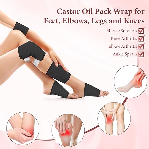 Miniatura 4 de Paquete de 7 unidades de aceite de ricino, kit de aceite de ricino orgánico para rodilla, cintura, pecho, cuello, pierna, correas elásticas