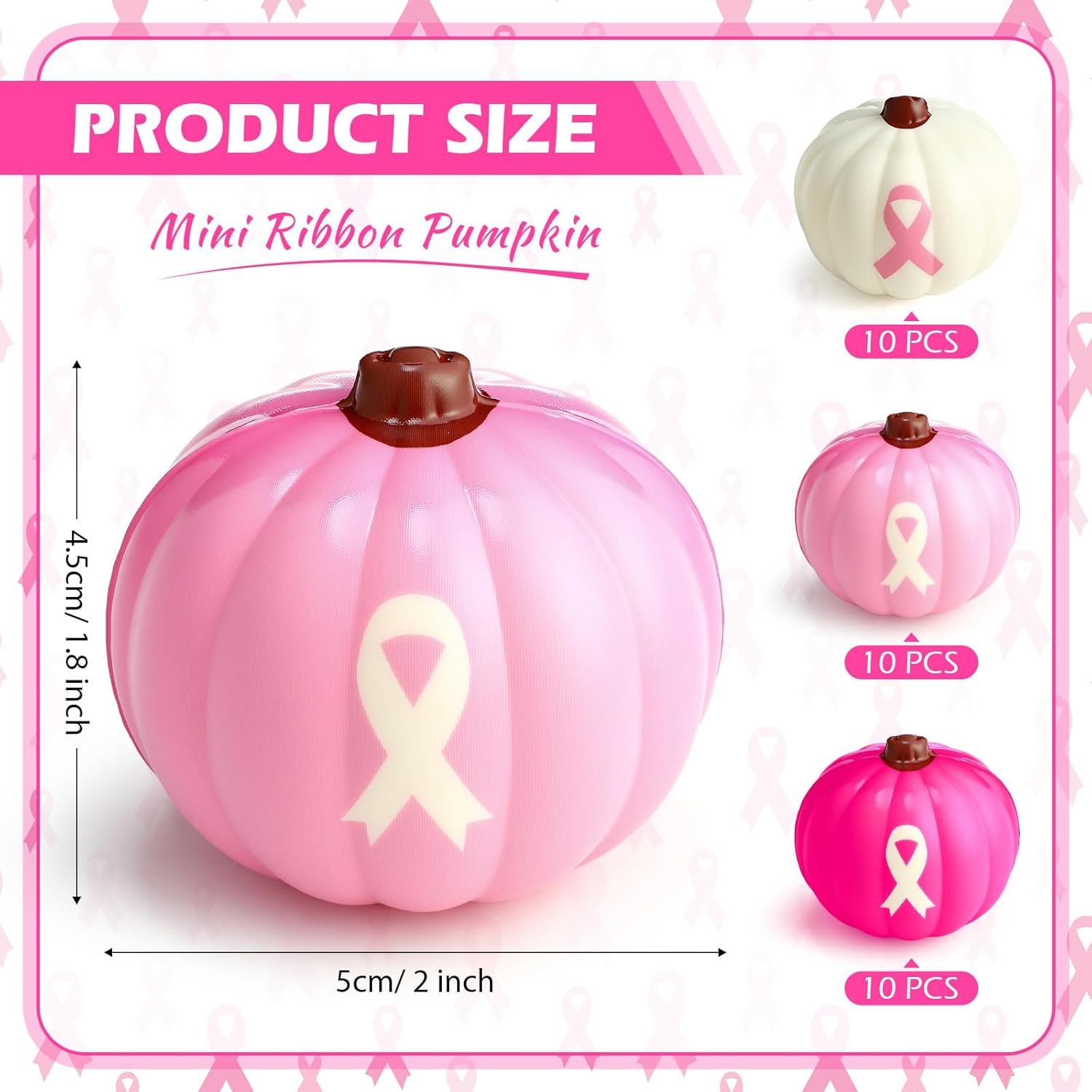Meooeck 30 Pcs 50 Pcs Thanksgiving Fall Stress Balls Pumpkin Mini Foam Pink with Ribbon for Autumn Harvest Table Centerpieces Party Decoration Favors Suitable for 15+ (Pink,Rose Red,White)