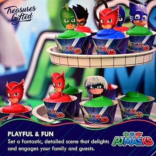 Miniatura 6 de Treasures Gifted Suministros para fiesta de cumpleaños con licencia oficial de PJ Masks - Sirve a 24 invitados - Juego clásico de vajilla PJ Masks -