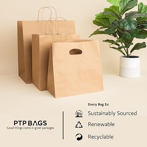 Miniatura 6 de PTP BAGS - Bolsas naturales y blancas de papel de estraza 11x 6x 11pulgadas bolsas para servicio de alimentos