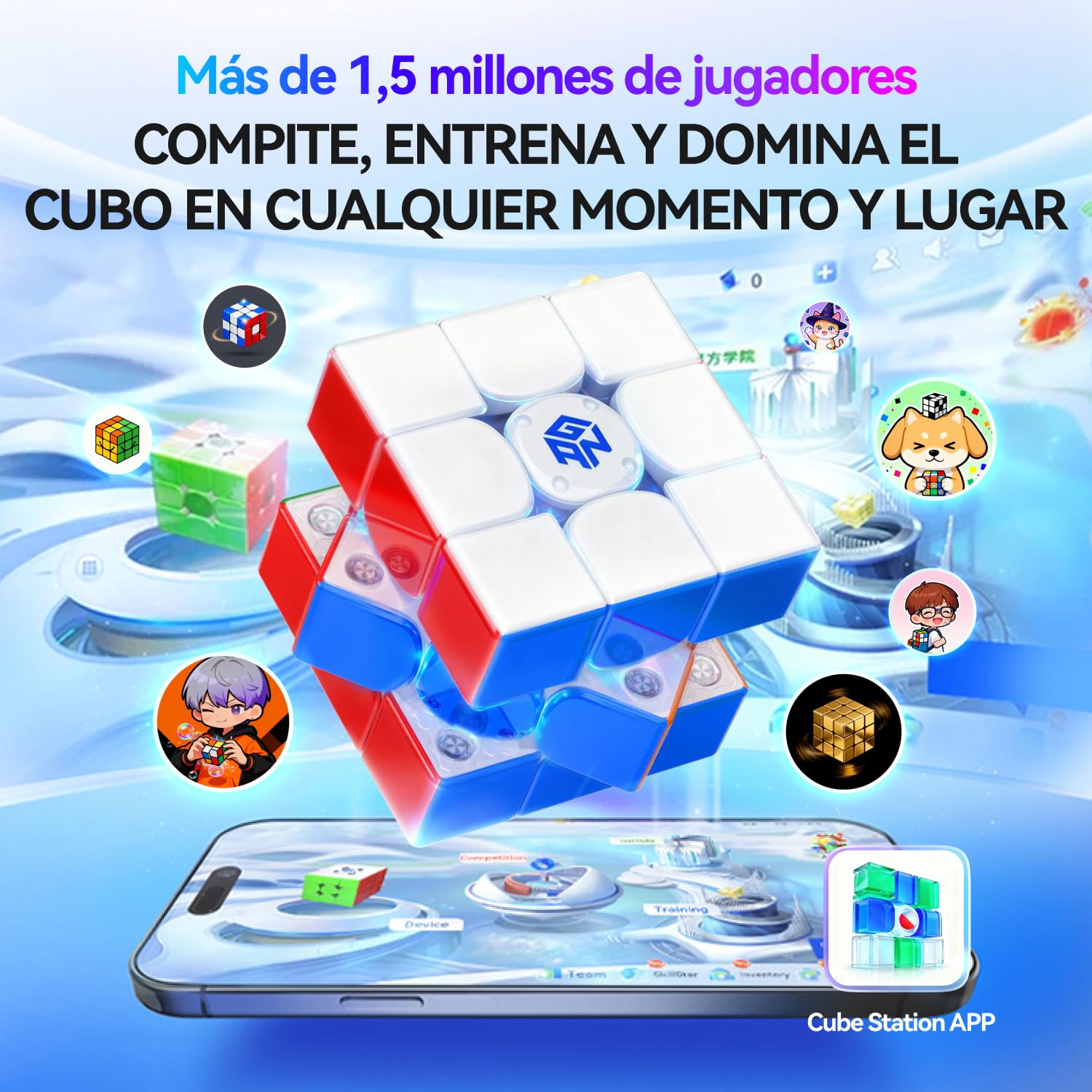 GAN i4 Smart Cube UV, Cubo Magnético 3x3, Cubos Inteligente de Velocidad, Conectividad Bluetooth, Apto para Principiantes y Avanzadados, Cronometraje Mediante Aplicación para Competiciones en Línea