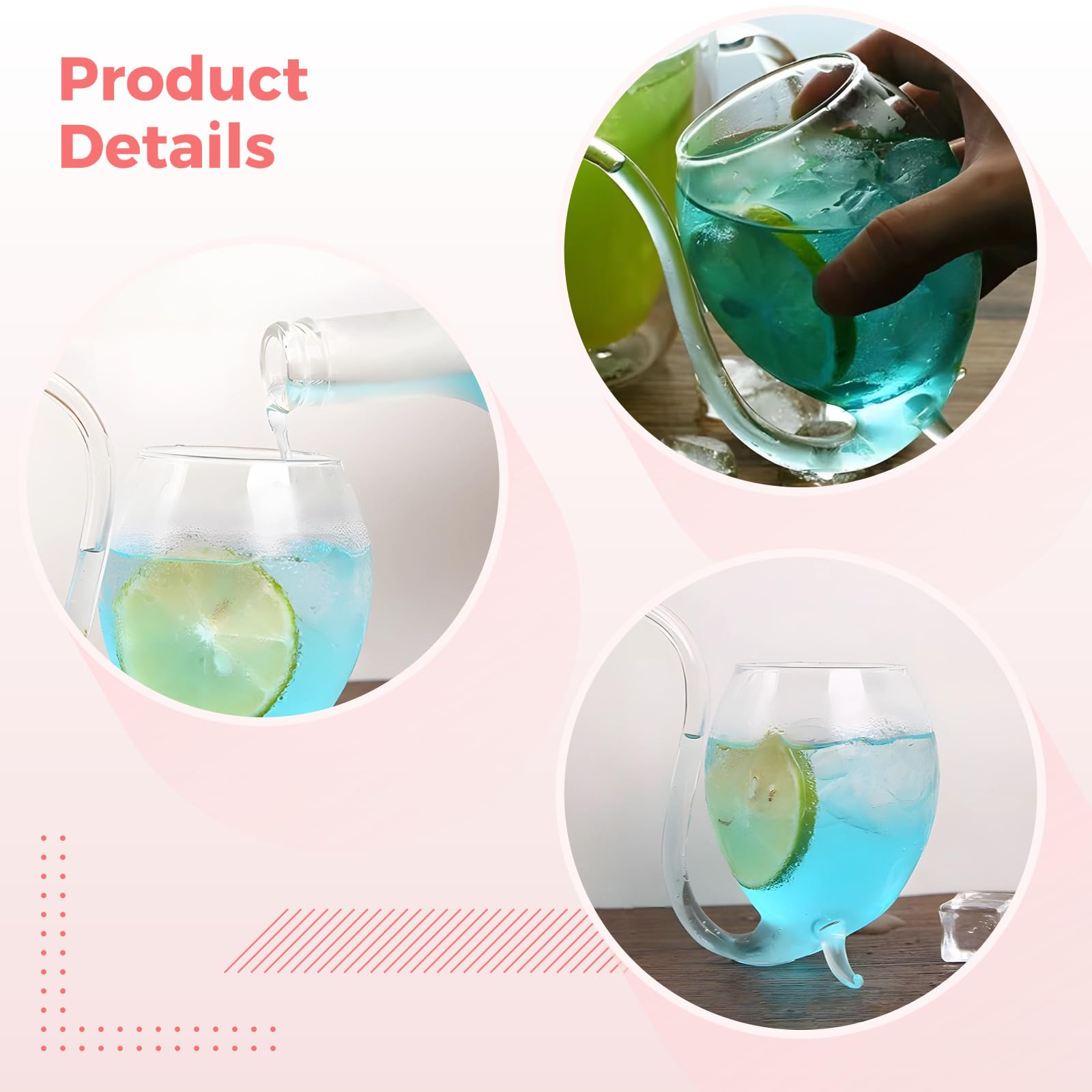 Generisch Vampir-Weingläser Set aus 4, 300 ml Gläser mit gebogenen Trinkhalmen, Stielgläser mit Limettenscheiben, geeignet für Cocktails, Säfte und Eiscreme, für Partys und besondere Anlässe