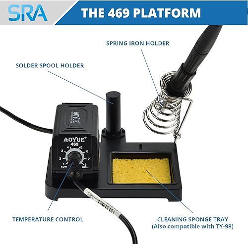 Miniatura 4 de Aoyue Estación de soldadura de 60 W de potencia variable 469 con diseño de punta extraíble seguro ESD