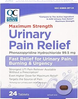 Quality Choice Max Strength Urinary Pain Relief, Maximum Strength Fast Relief of UTI Pain, Burning, and Feeling of Urgency to Pee, 24 Count Package of Tablets