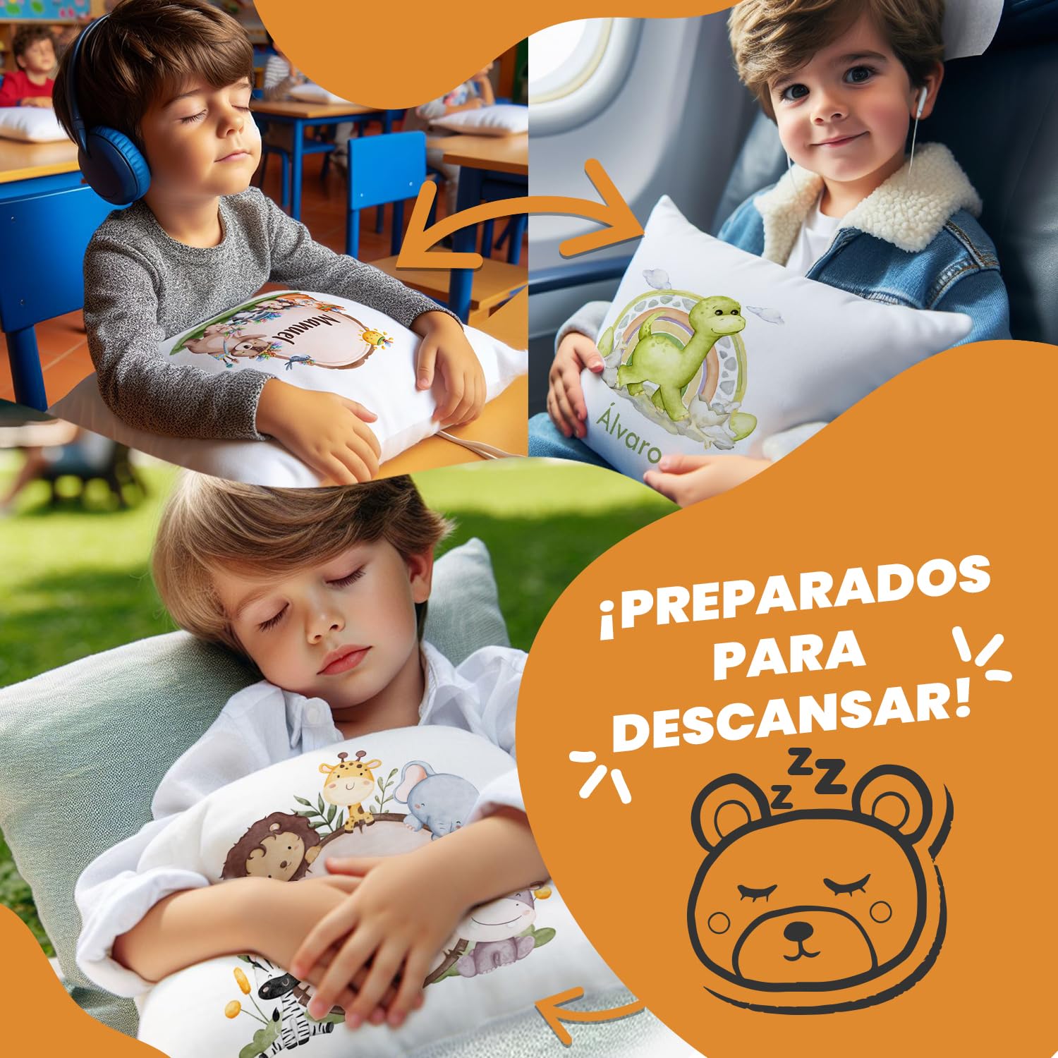 Kembilove Cojines Infantiles – Cojin Personalizado con Nombre – Regalos cumpleaños niños Colegio – Guarderia Regalos – Almohada niños 40X40 CM - Animales
