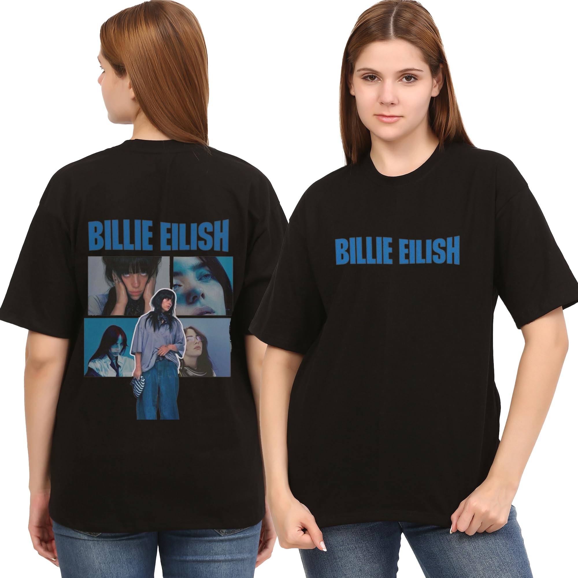 Billie Music Icon Graphic Design Oversized Black Tshirt for Women and Men Billie elish Singer Drop Shoulder Unisex Baggy Loose Fit T-Shirts-image-2