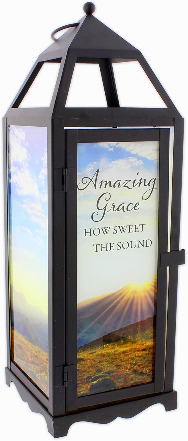 Amazing Grace Panoramic View Memorial Lantern - Indoor Outdoor Flameless Candle for Home Garden Decor - Sympathy Gift for Funeral - Masculine Bereavement Gift - Gift for Mom Wife Grandma