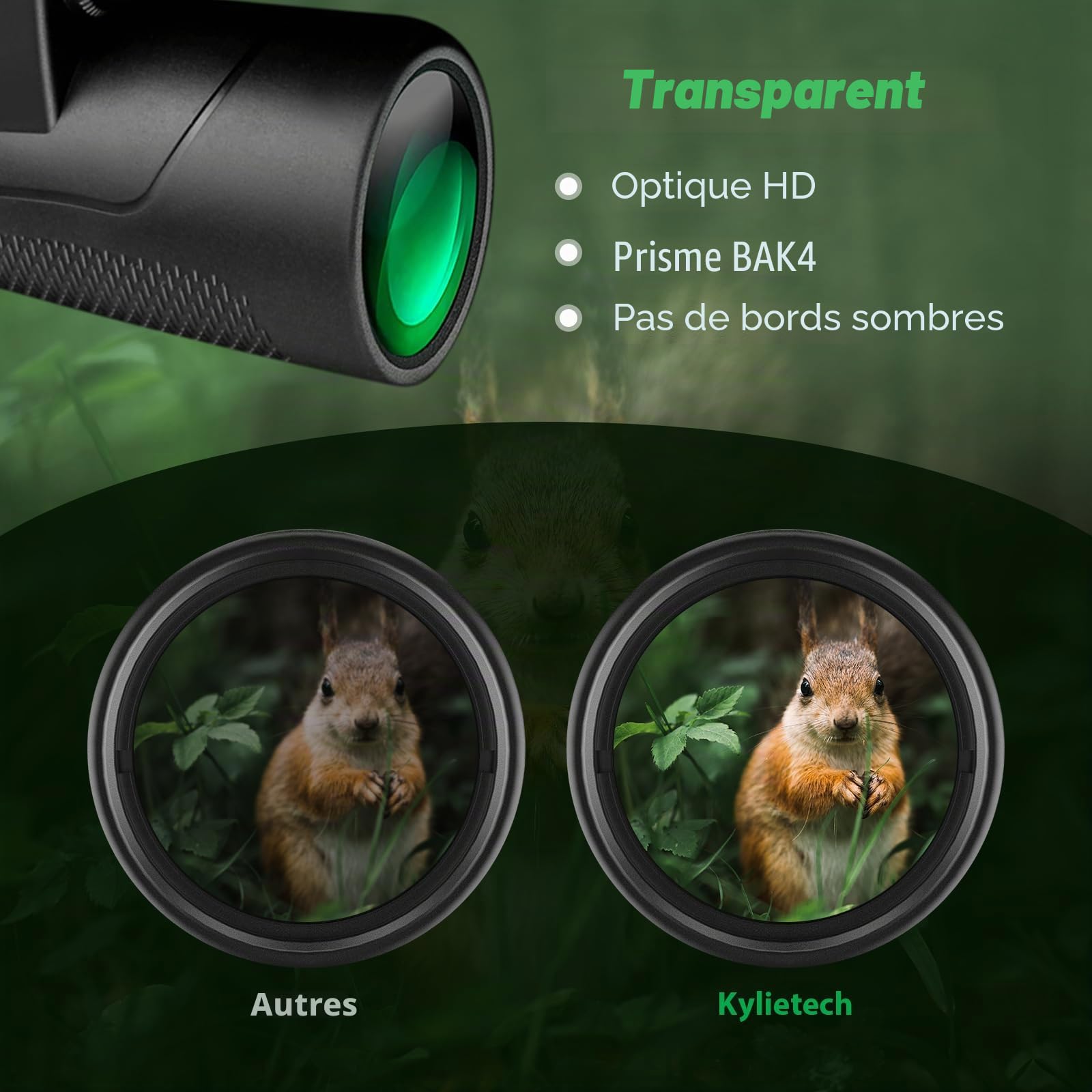 Jumelles compactes 12 x 42 HD BAK4 HD, objectif FMC étanches pour observation des oiseaux, chasse, voyage, randonnée, tourisme, noir