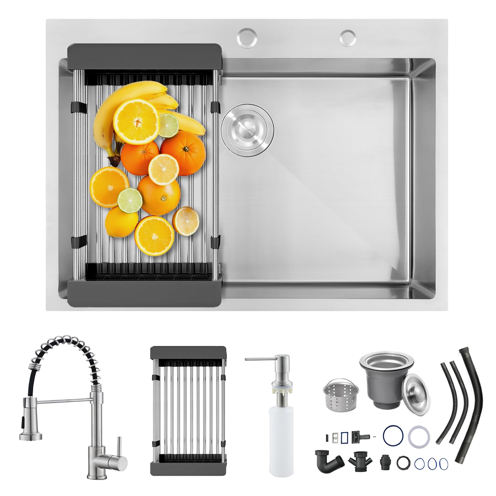 Stainless Steel Kitchen Sink 70x45cm Brushed Nickel Workstation Single Bowl