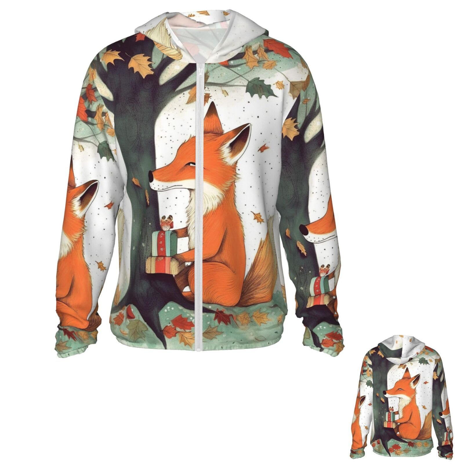 NONHAI Men's Sun Protection Jacket UPF 50+ Full Zipper Long Sleeve UV Hoodie Shirt Fox Under The Women's Outdoor Jacket Black