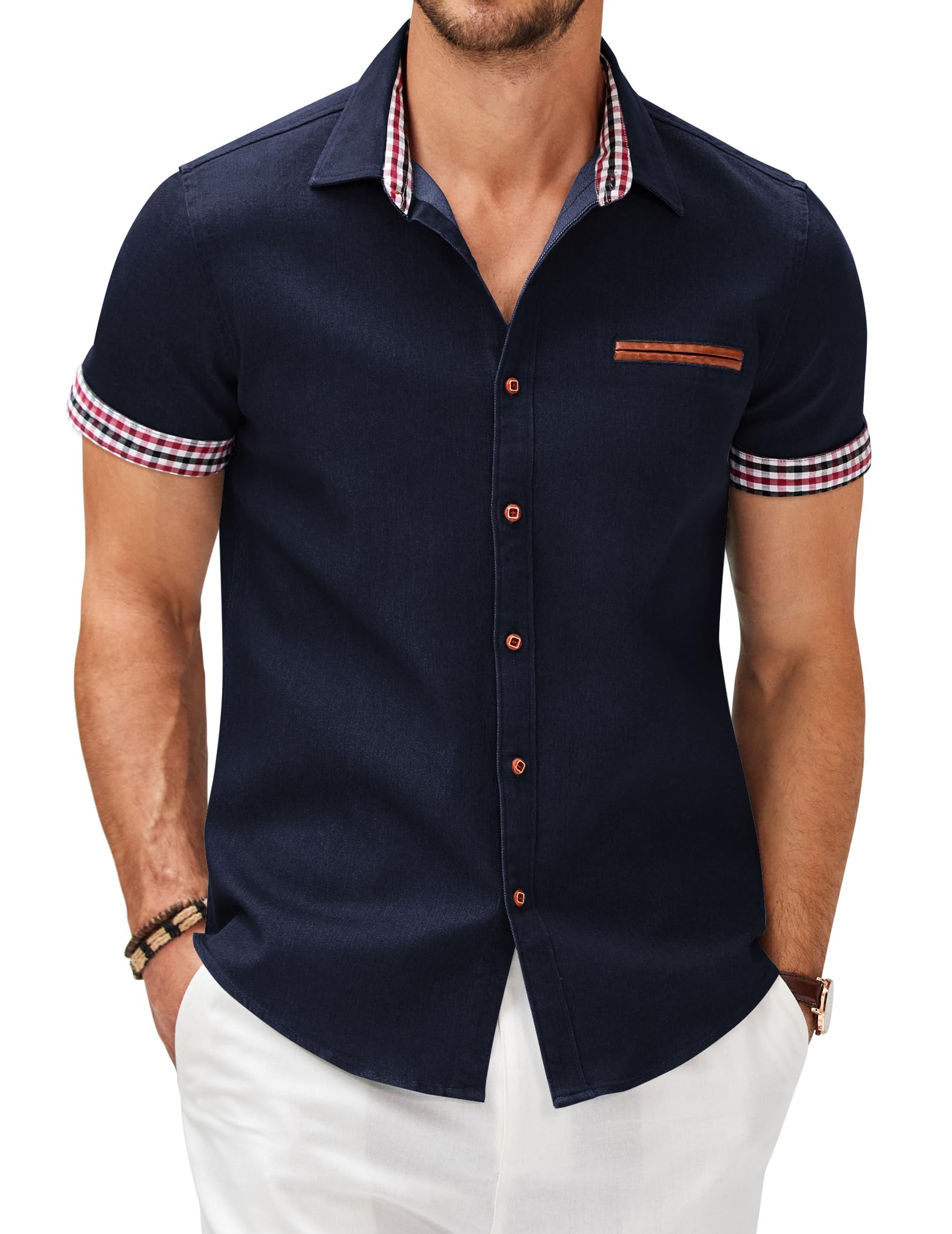 COOFANDY Herren Hemd Kurzarm Jeanshemd Slim Fit Baumwolle Vintage Freizeithemd Sommer Hemden Für Herren Button Down Shirt