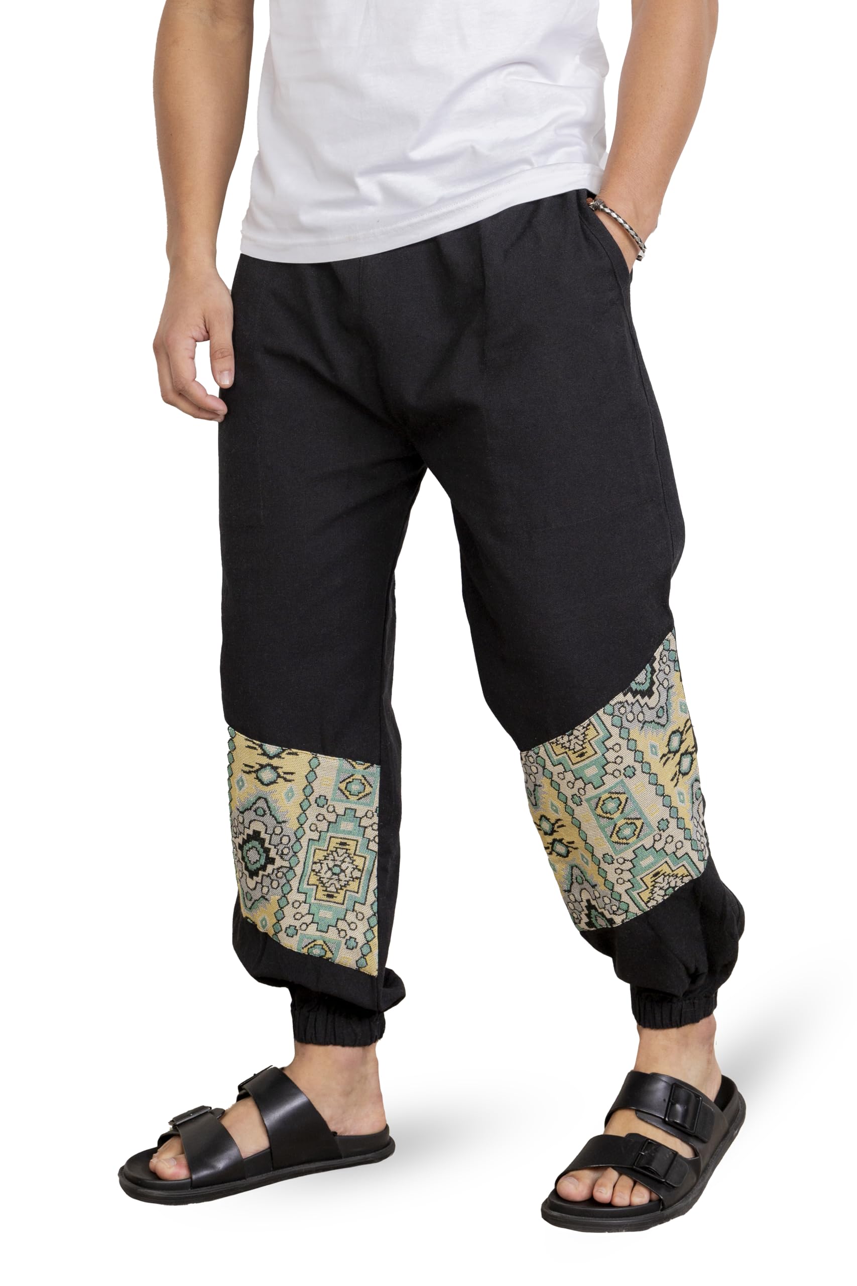 One Size Eco-Friendly Yippy Harem Pants for Men's Cotton Hippie Boho Baggy Style Yoga Pajama Jogger Pant with Pockets | Fits Waist Size 28 to 38 Inches