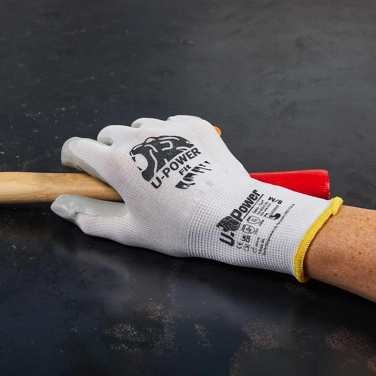 U Power Guantes Trabajo Alta Prevención Kyorene Soporte Grafeno Recubrimiento Nitrilo Pantalla Táctil Resistente a Cortes B Protección UV-A y UV-B Riesgos Térmicos Mecánicos Gris 9/L 12 Piezas