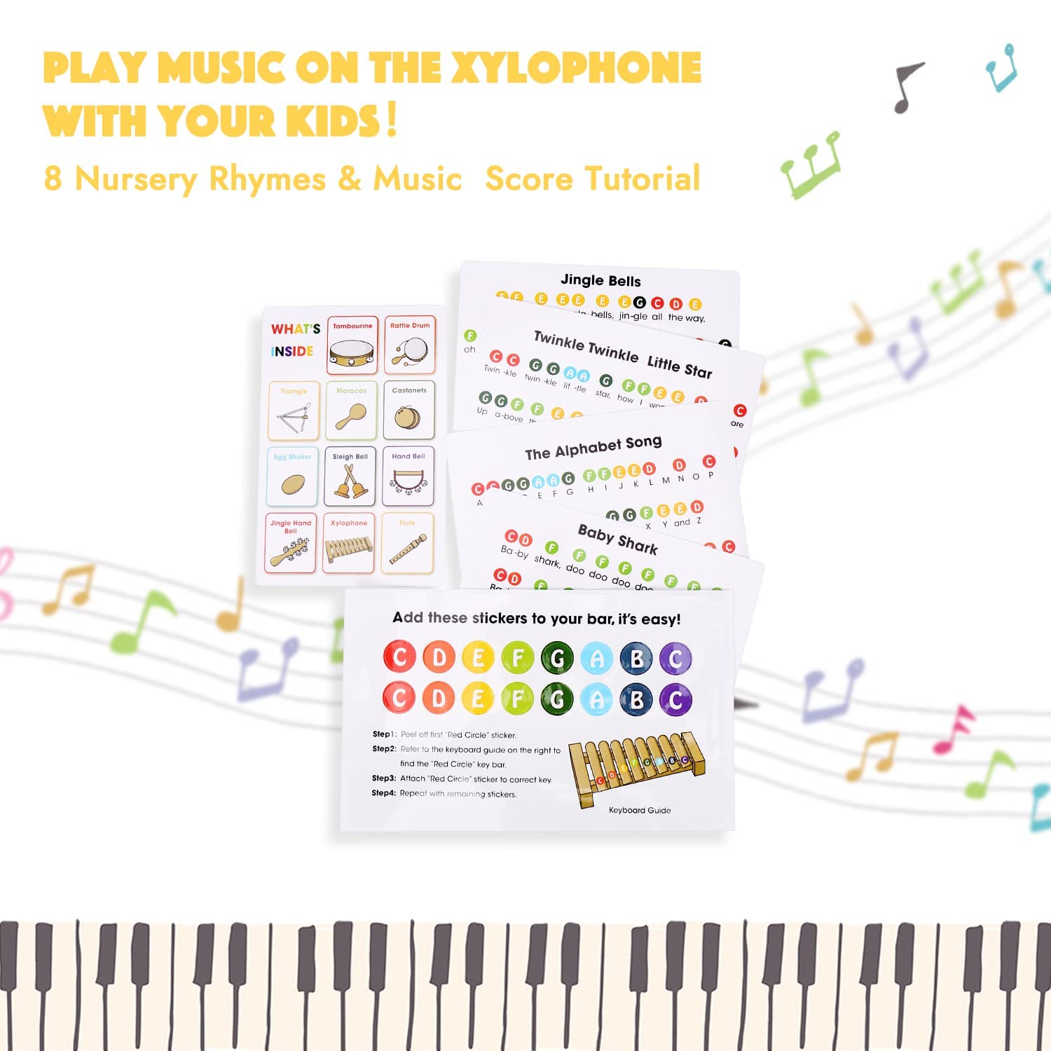 Kidoodler Toddler Musical Instruments with Xylophone & 8 Nursery Rhymes