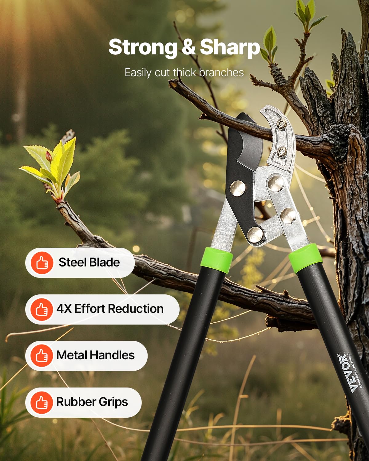 VEVOR Loppers for Tree Trimming, 32 inch Garden Anvil Trimmer with Compound Action, Sharp Steel Blade, Heavy Duty Tree Branch Cutter Up to 2 inch Dia Cut Capacity, Ergonomically Designed Handles