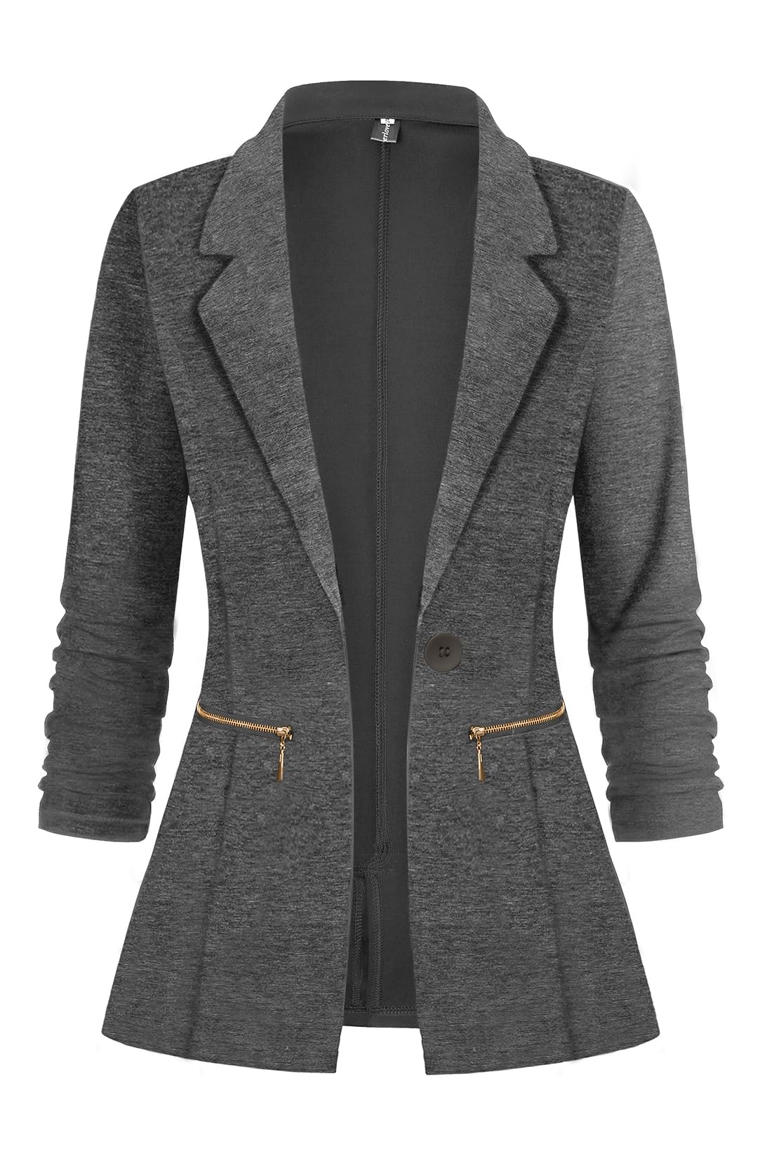 Genhoo Blazers for Women Long Cardigan Work Knit Blazer with Zip Pockets Dark Grey M