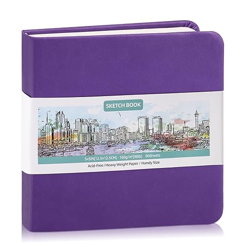 Hardcover Pocket Sketchbook, 5" x 5" Square Mini Sketchbook, 98lb/160gsm