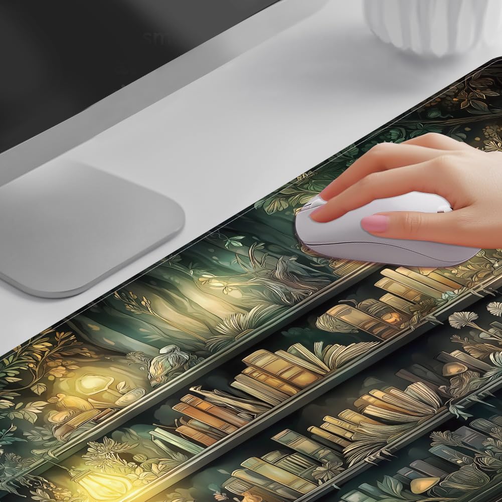 WEBEEDY Regale Schreibtischunterlage Großes Bücherregal-Design Büro-Schreibtischunterlage Rutschfeste Gummibasis Gaming-Mauspad mit Genähten Kanten, Große Computertastaturmatte 80x40cm
