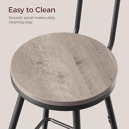 Vista 7 de Taburetes de bar, juego de 2 sillas de bar con respaldo y reposapiés, taburetes de 26" de altura, estructura de metal, pies ajustables, fácil Greige