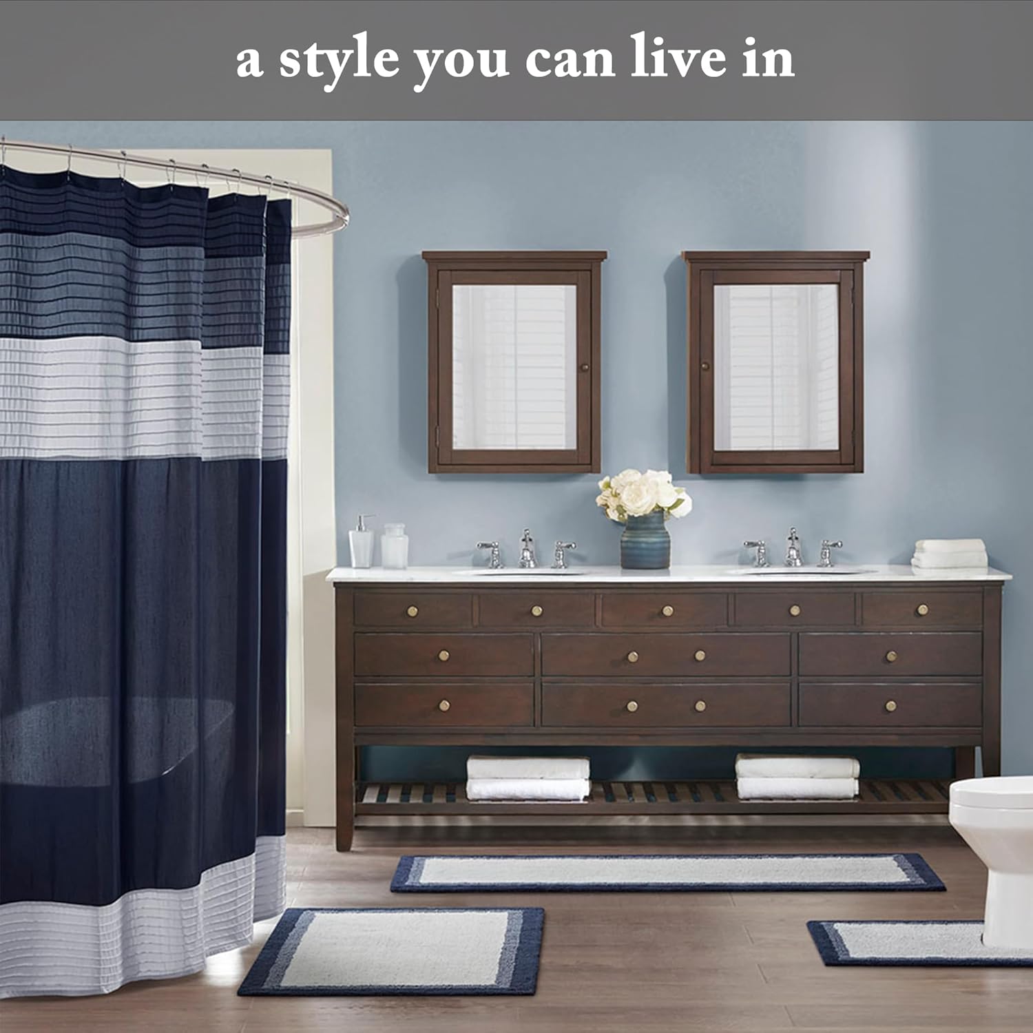 Madison Park Amherst Bathroom Shower Curtain Faux Silk Pieced Striped Modern Microfiber Bath Curtains, 72x84 Inches, Black