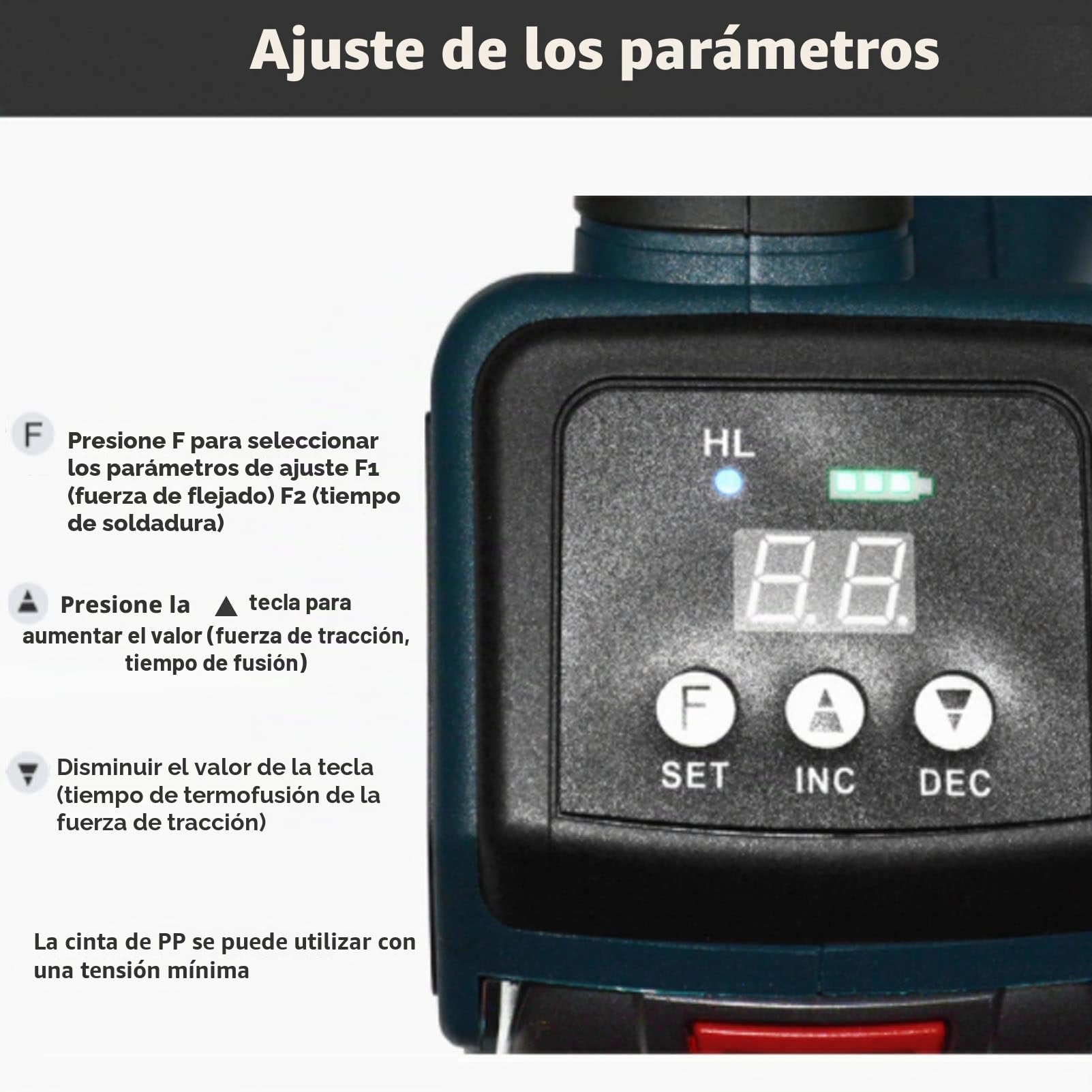 THERES Empacadora eléctrica de Mano, máquina flejadora Completamente automática, Herramienta de Embalaje con Pantalla Digital LED, flejado eléctrico para Correa Pet PP de 13-16mm