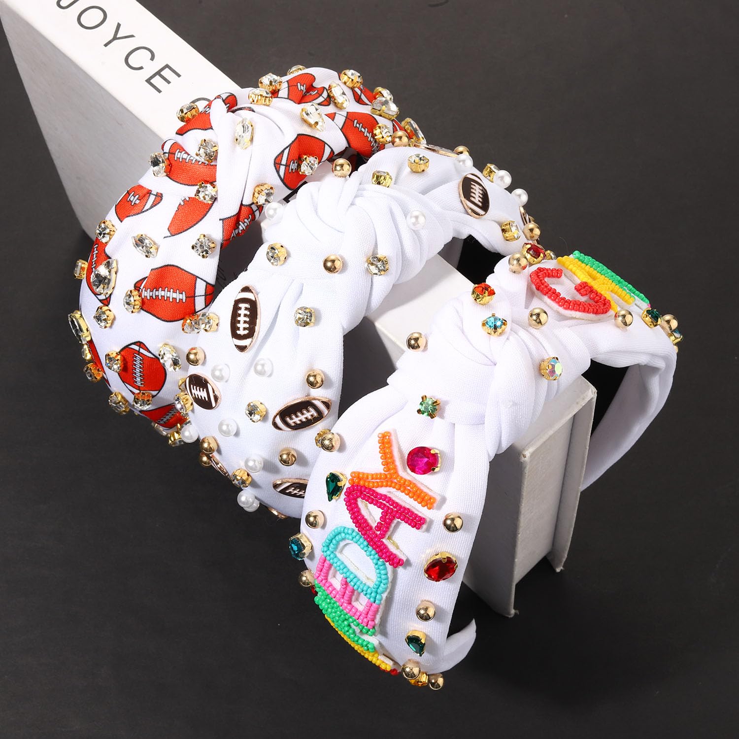 Women Football Headbands Set Cotton Rhinestone Game Day Spirit Accessories Amazon.com : NVENF Football Headband for Women Football Mom  main image 2