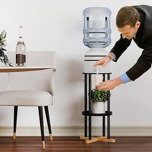 Miniatura 5 de Soporte de metal con dispensador de agua de madera, soportes de agua para dispensador de botellas de 1 a 5 galones, dispensador de agua de cerámica