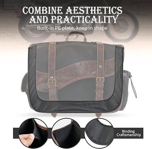 Miniatura 4 de NICECNC Bolsas de sillín para motocicleta, alforjas vintage de lona encerada en aceite, bolsas laterales de gran capacidad compatibles con Harley