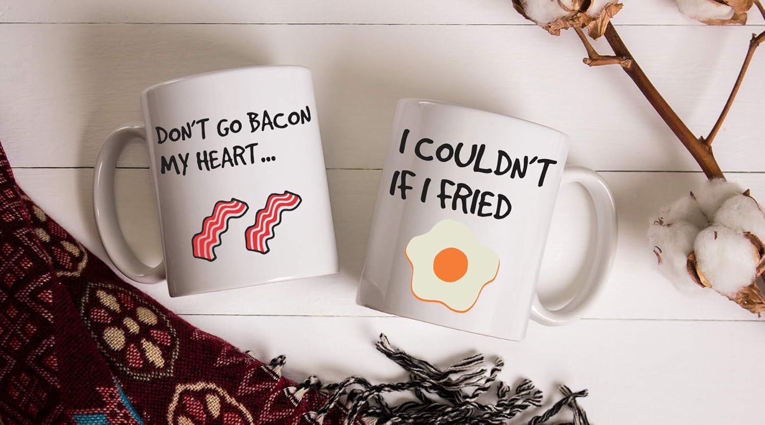 CBTwear Don't Go Bacon My Heart, I Couldn't If I Fried - 11oz White Ceramic Coffee Mug Couples Sets - Funny His & Her Gifts - Husband and Wife Anniversary Presents - Wedding or Engagement Gift - Image 3