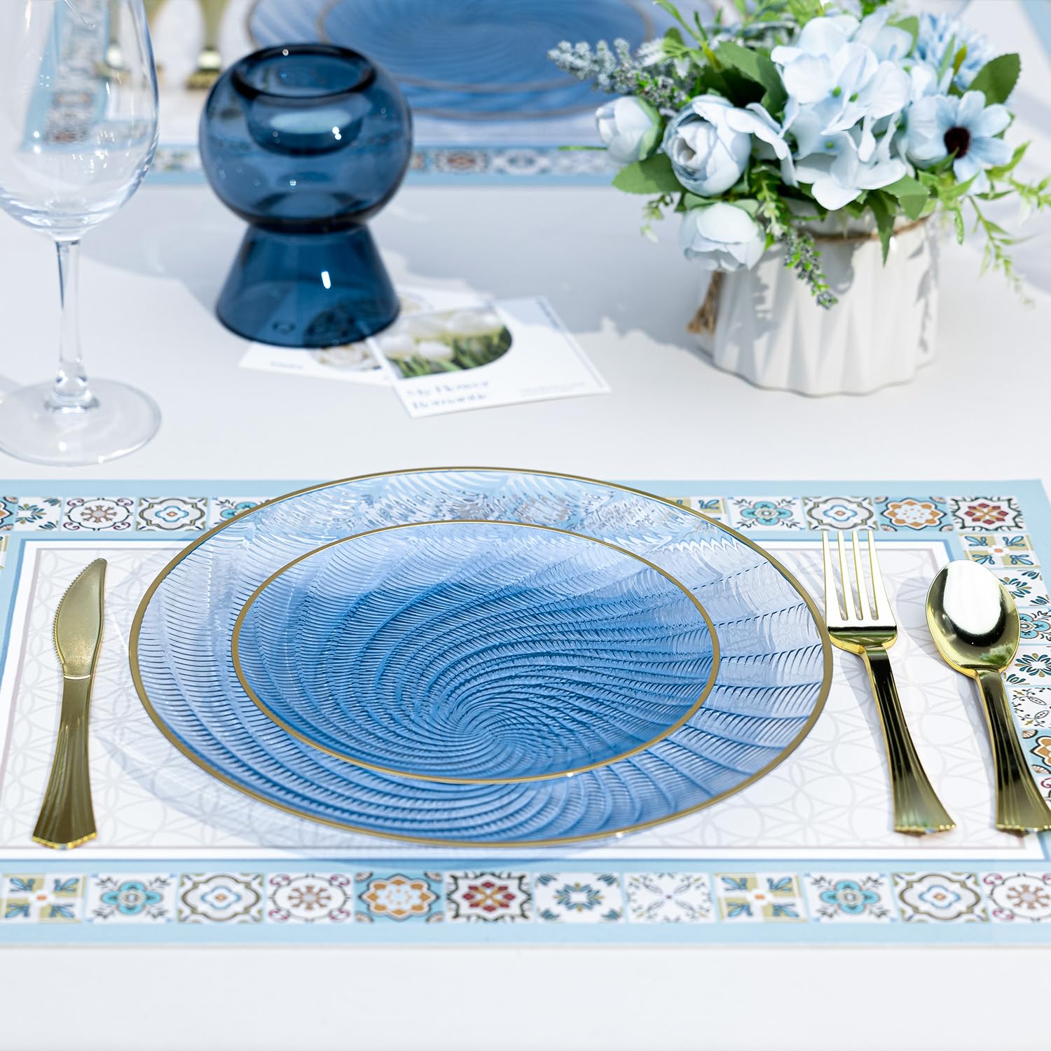 Blue Shell Plates & Gold Silverware Set - 150 PCS -5
