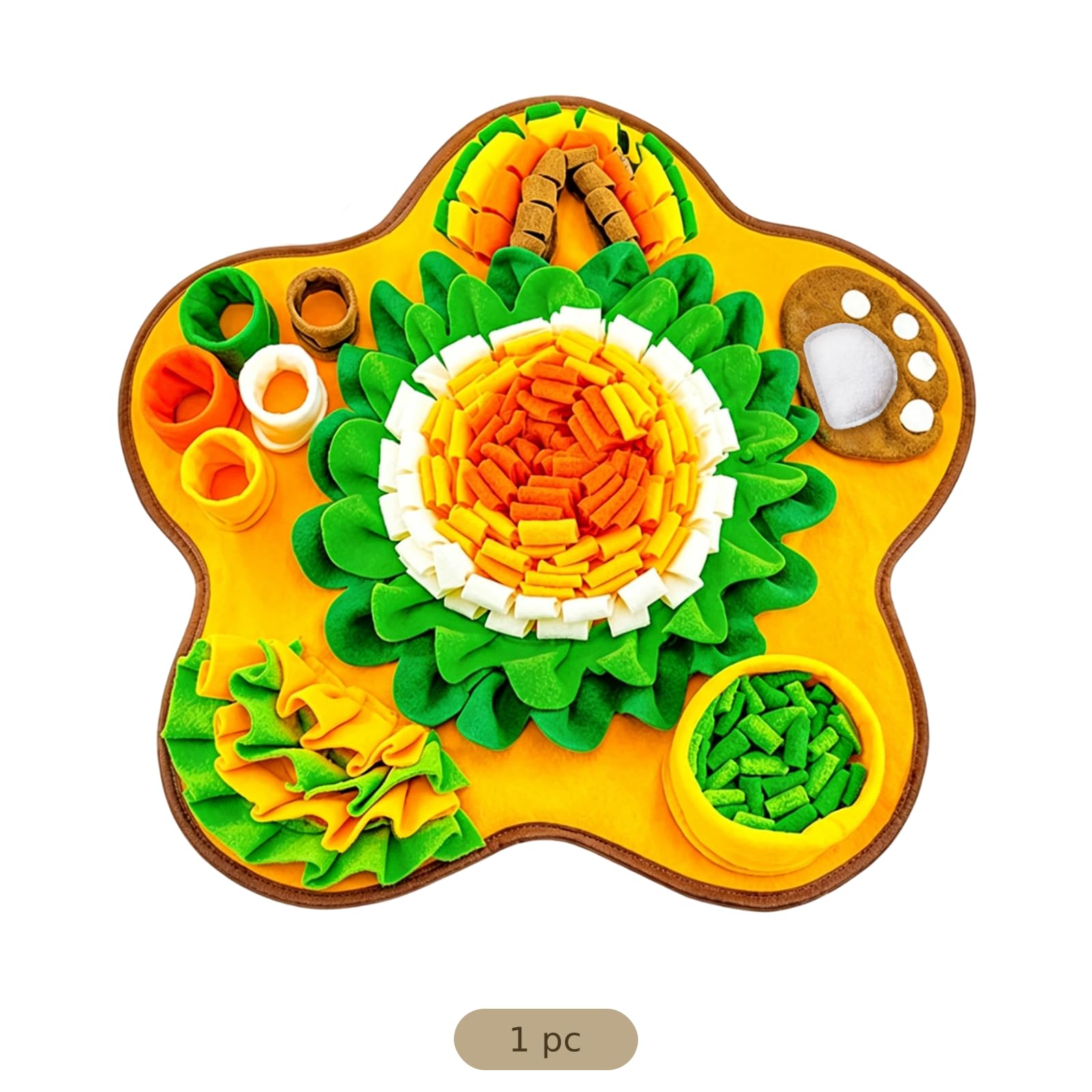 Tappetino da fiuffo per cani, 60 x 60 cm, gioco interattivo per l'alimentazione, girasoli a forma di stella, in pile, giocattolo per stimolo mentale e comfort