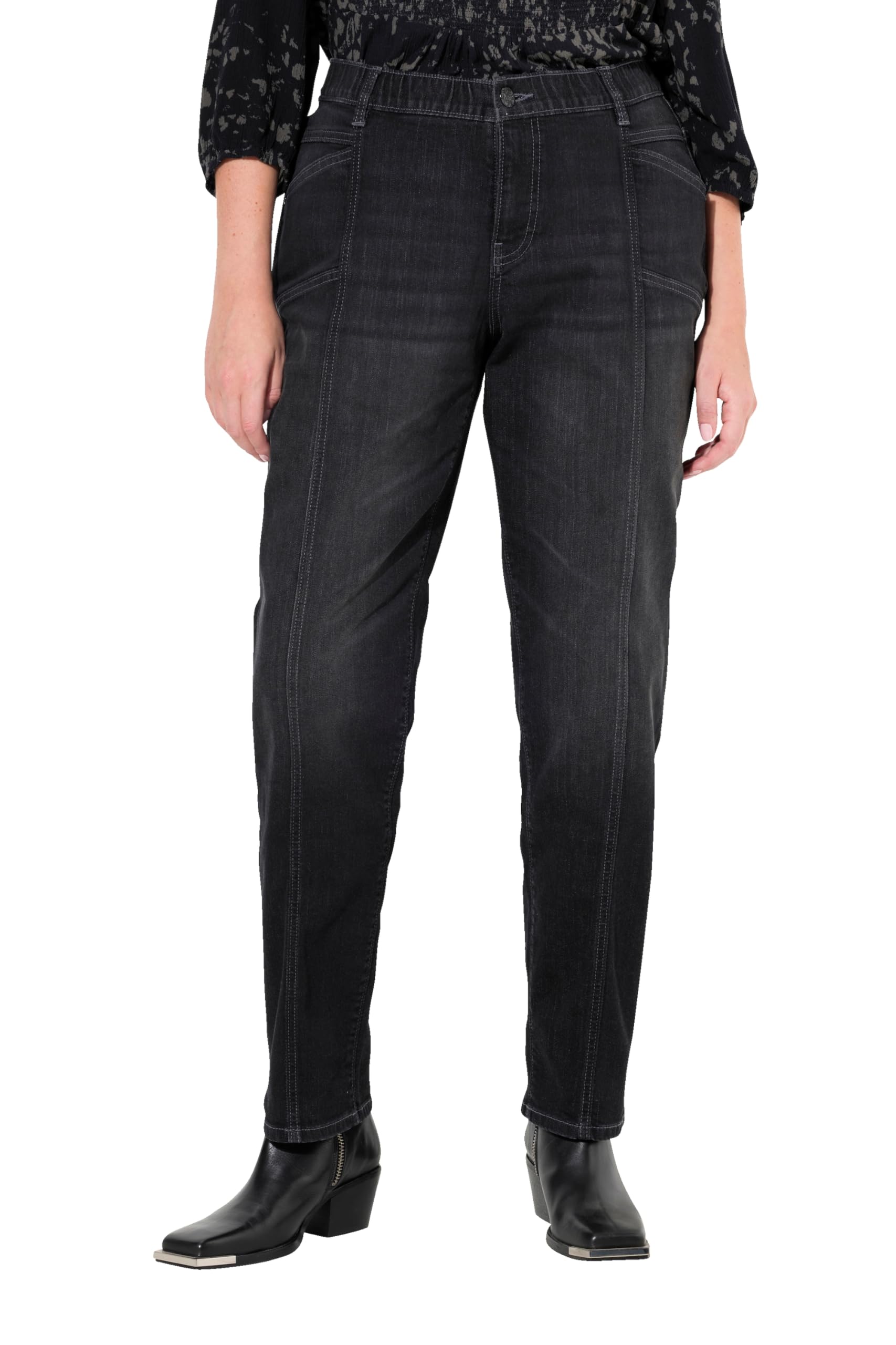 Ulla Popken Damen große Größen Übergrößen Plus Size Boyfriend-Jeans, Ziernähte, weites Bein, 4-Pocket-Schnitt 830230