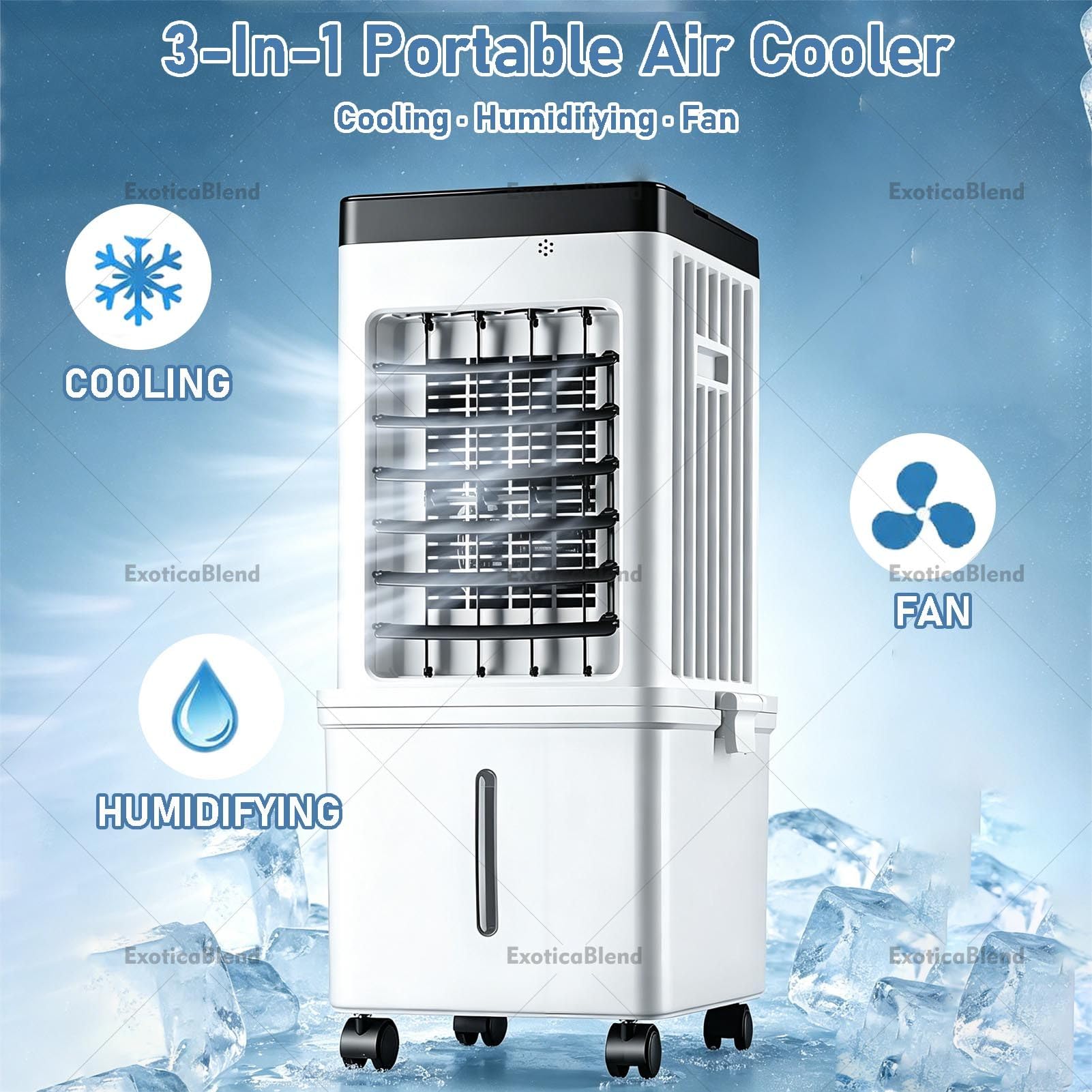 Aire Acondicionado Portátil de 15 L, Unidad Enfriadora Evaporativa para Habitaciones, Ventilador Sin Necesidad de Ventana Que Emite Aire Frío, con Control Remoto