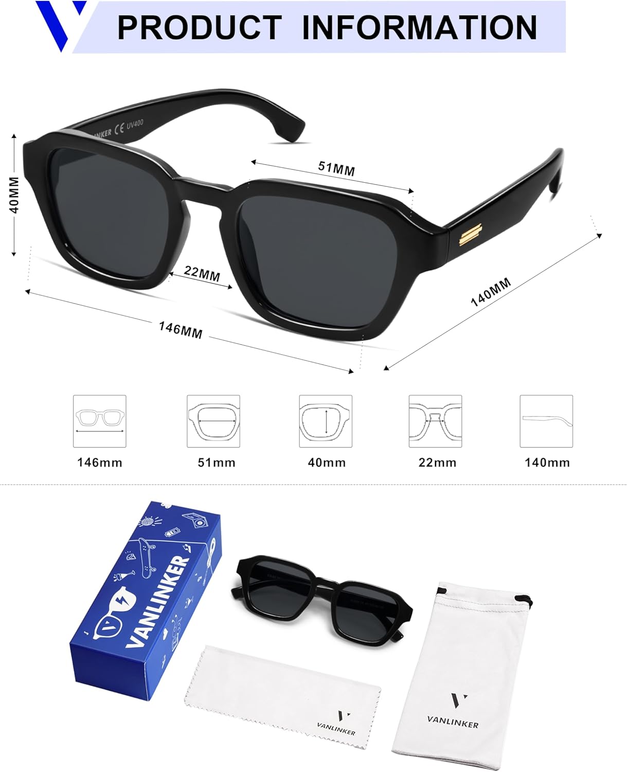 VANLINKER Retro Vintage Polarized Trendy Small Square Sunglasses for Women Men 2025 Fashion Shades VL9858 - Image 6