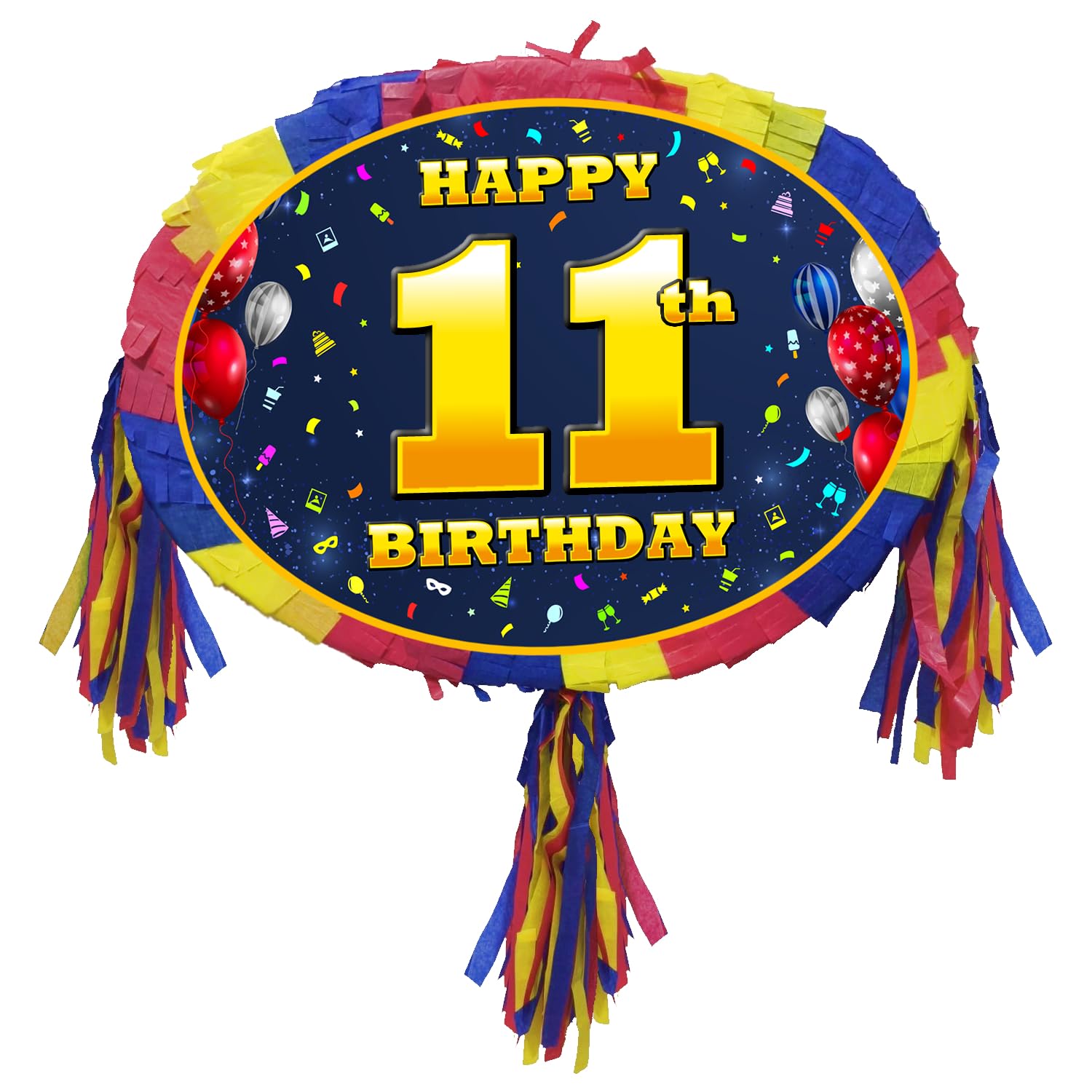 11th birthday pinata with stick - Eleven party game - Big 18 inch, Red, Blue, Yellow - Image 2