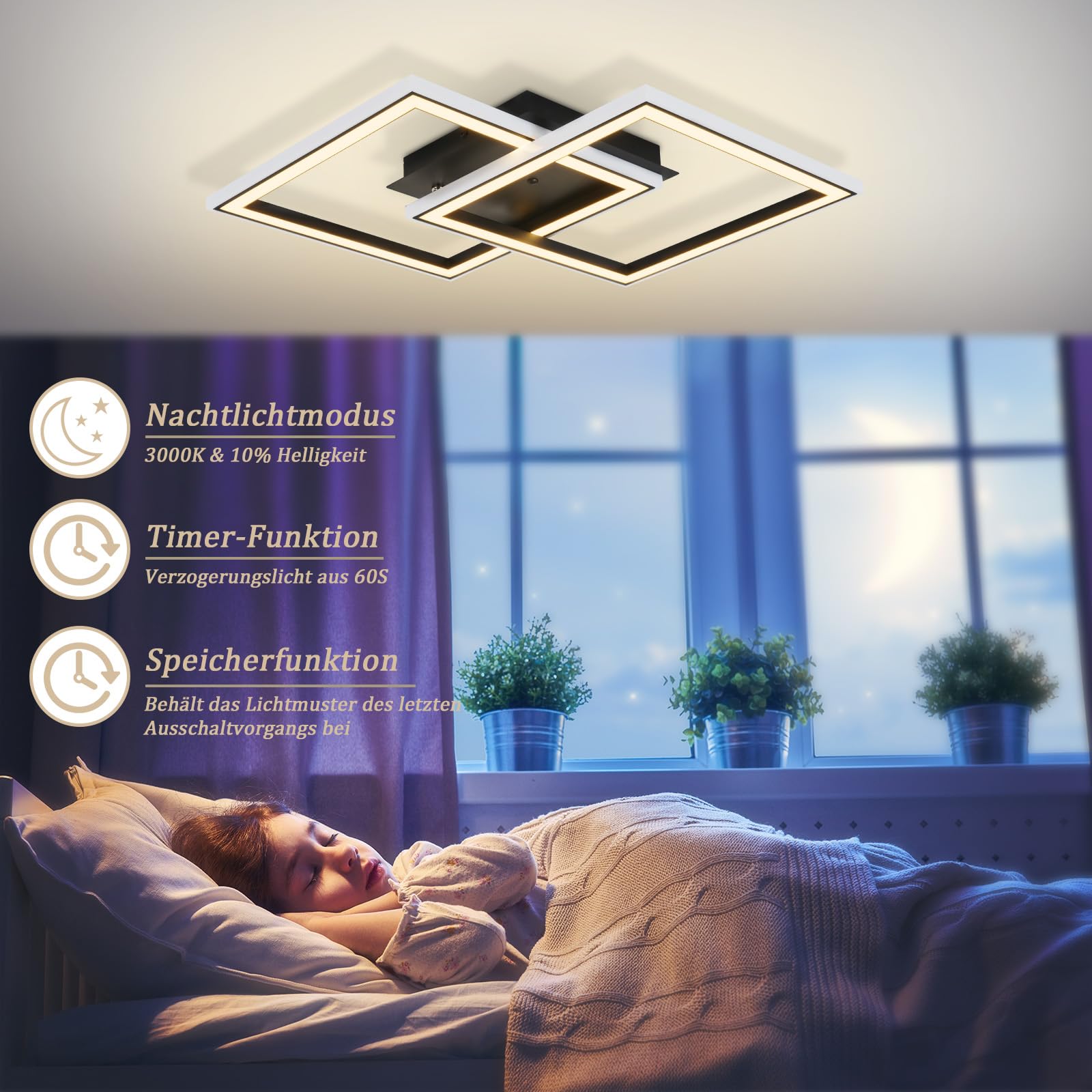 Homefire LED Deckenleuchte RGB Farbwechsel Deckenlampe Schwarz 40W Dimmbar | Modern Schlafzimmerlampe mit Fernbedienung, Eckig Deckenleuchten, Metall Küchenlampe für Jugendzimmer, Wohnzimmer, Gaming