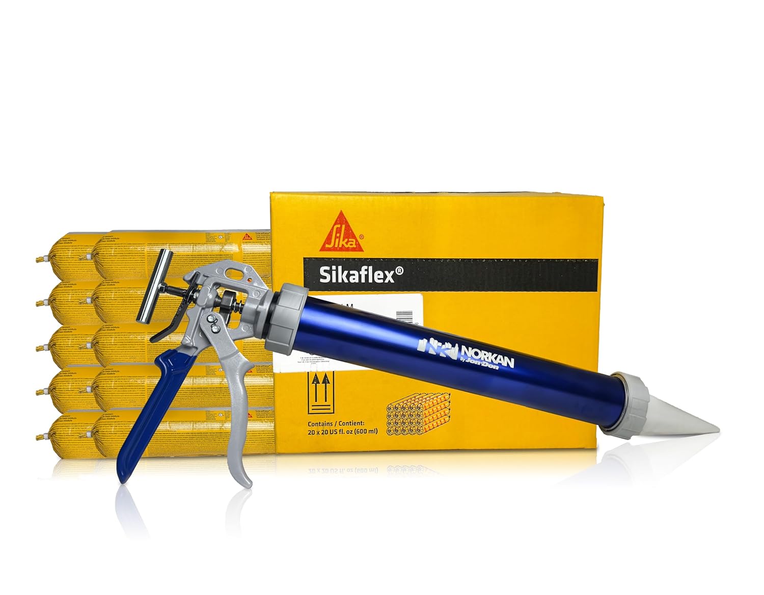 Norkan by Jon-Don Pack of 10 Sikaflex 15LM 20oz Aluminum Stone Sausage Sealant Kit with Heavy-Duty Caulking Gun - Low-Modulus Polyurethane Sealant for High-Movement Joints