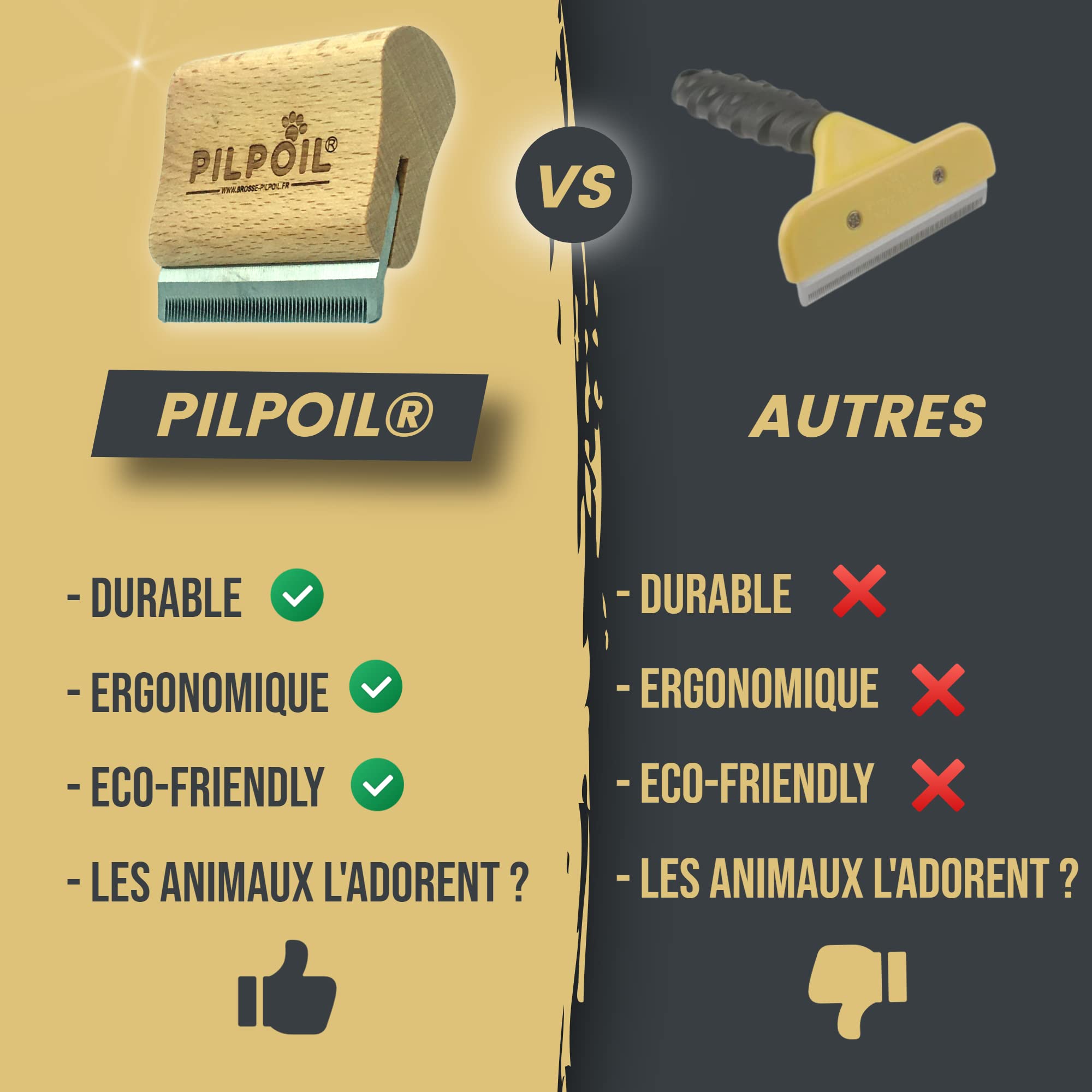 Pilpoil Pack Pro – Brosse Anti-Mue pour Chat et Lapin Poil Court en Bois + Raclette Anti-Poils Animaux – Accessoire de Toilettage – Taille S