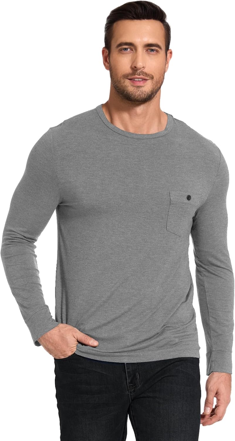 GYS Bamboo Viscose Men's Long Sleeve Shirts Casual Crew Neck Pajama Tops - Image 4