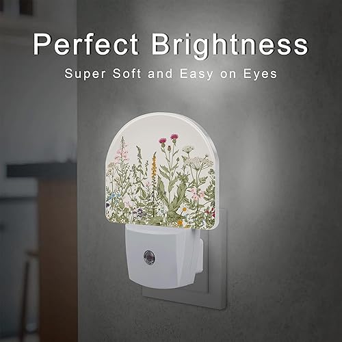 Miniatura 2 de Luz nocturna de hierbas y flores silvestres para niños, acuarela verde botánica, hojas florales, luz nocturna enchufable con sensor de atardecer a