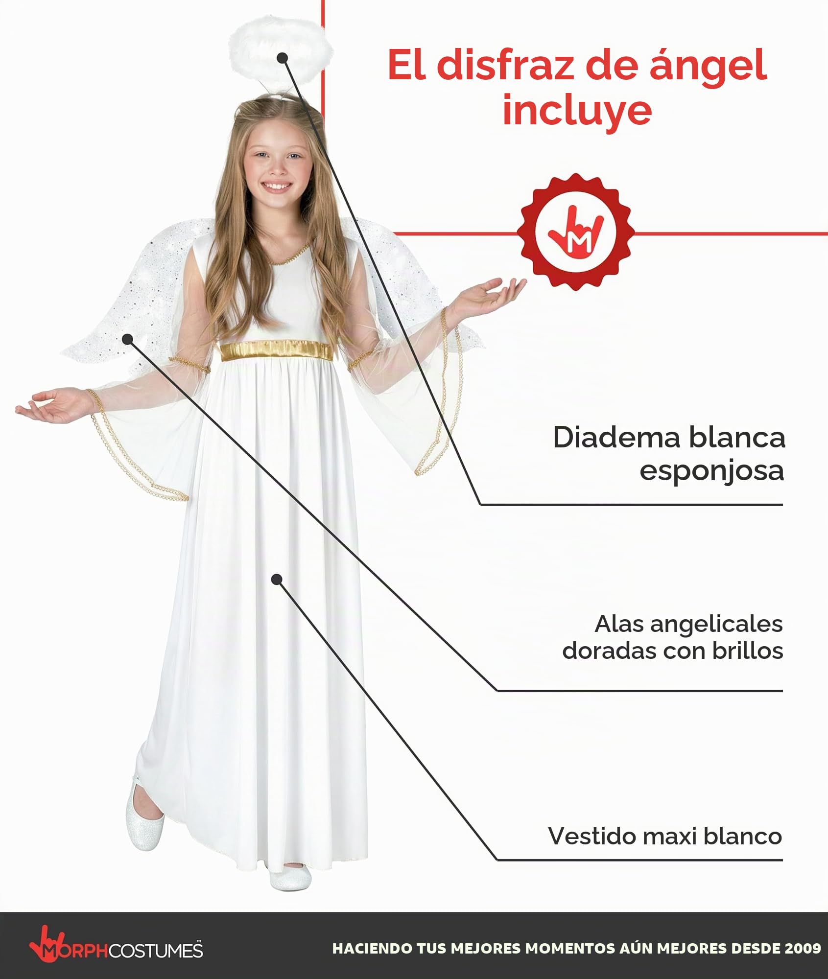 Morph Disfraz Angel Niña, Disfraz Angelito Halloween Niña