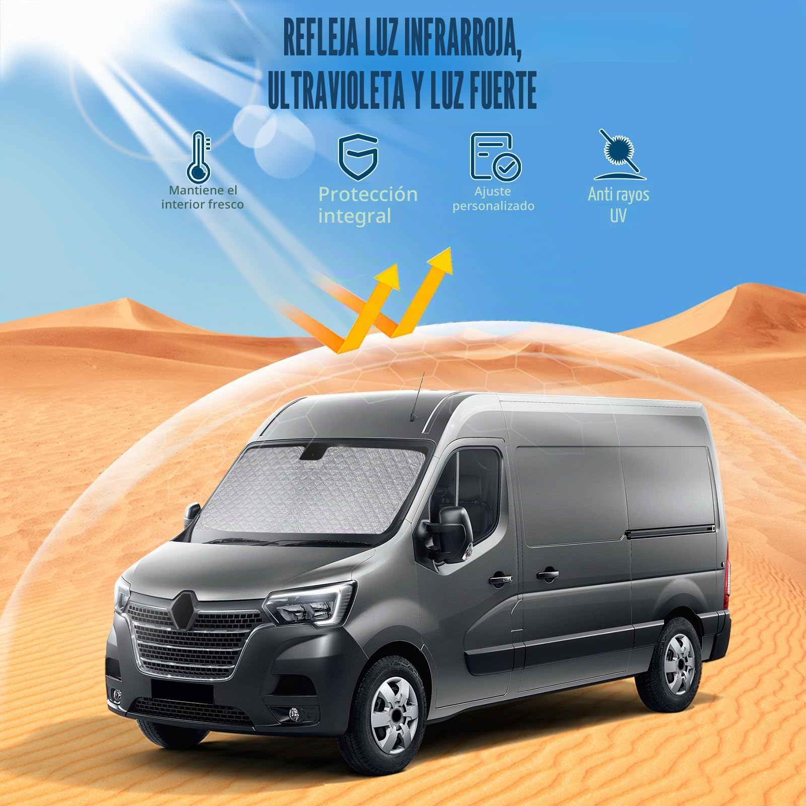 Parasol de Ventana Delantera de Coche Repuesto para Renault Master 2020-2026, Parasol para Parabrisas de Coche en el Interior Plegable, Protección UV Reflectante contra el Polvo