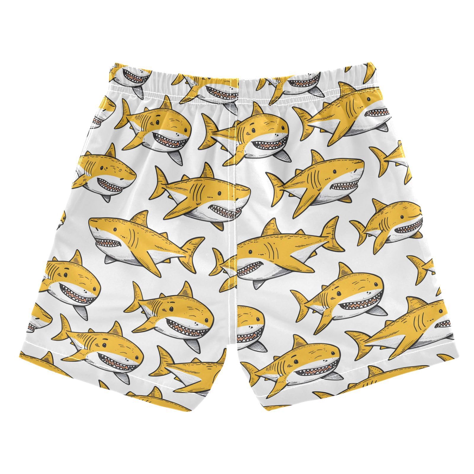 ALAZA Yellow Shark Fish White Boys Quick Dry Beach Board Shorts Kids Swim Trunks Bathing Suit Swimsuit 5T