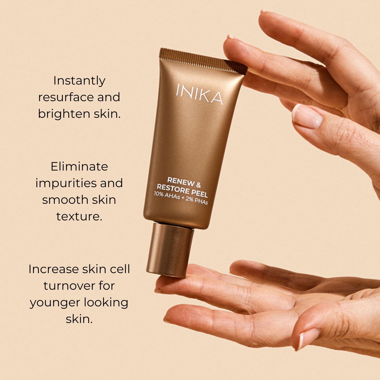 INIKA Renew & Restore Peel. AHAs and PHAs with natural Exfoliating Particles Instantly resurfaces and refreshes skin. | Vegan, Cruelty-Free and Sustainable